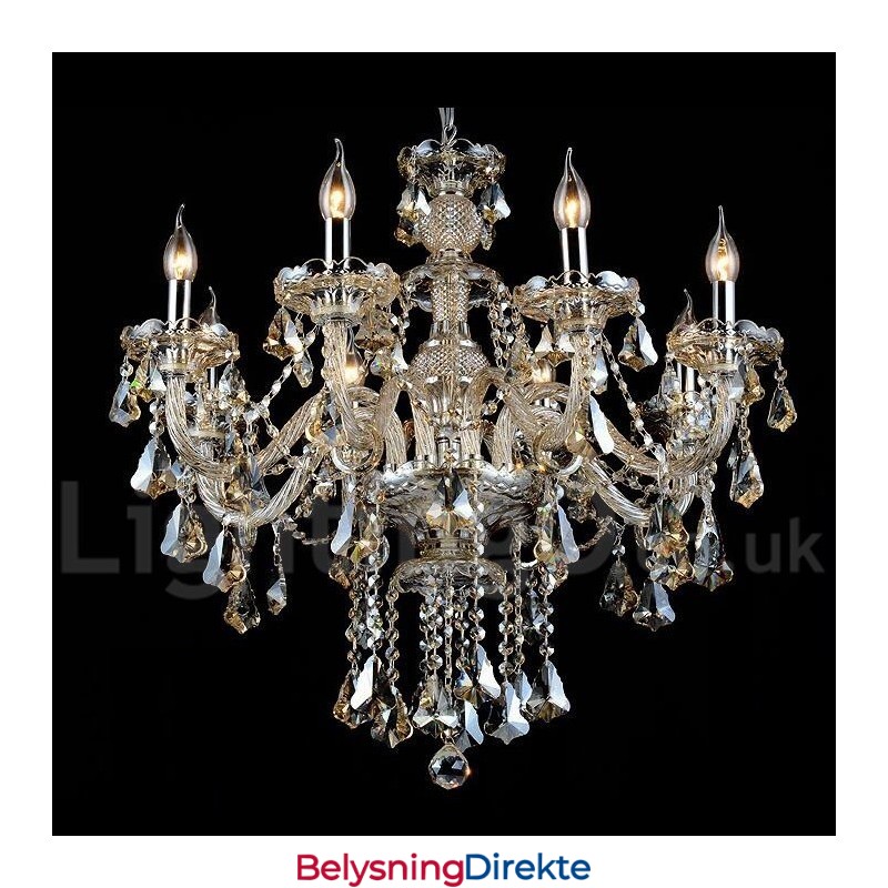 Retro Konjakkfarget K9 Krystall Moderne Lysekrone Med 8 Lys