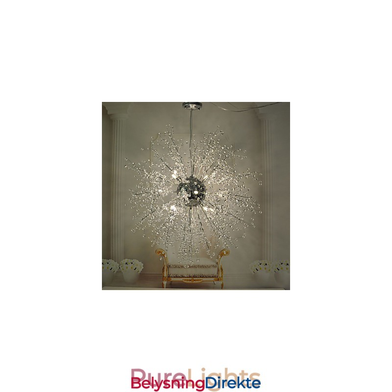 Krystallkrone I Metall Med Anhengslampe I Krom, Globe