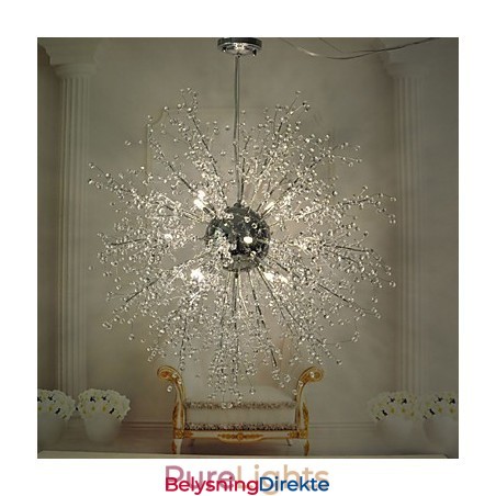 Krystallkrone I Metall Med Anhengslampe I Krom, Globe