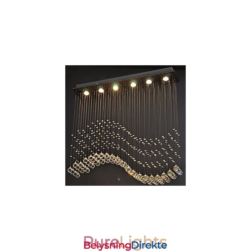 Pendellampe Med 6 Lys, Moderne Sølvfarget, Gjennomsiktig Krystallbølge I Taklamper