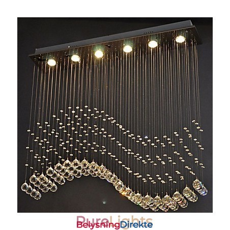 Pendellampe Med 6 Lys, Moderne Sølvfarget, Gjennomsiktig Krystallbølge I Taklamper
