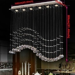 Pendellampe Med 6 Lys, Moderne Sølvfarget, Gjennomsiktig Krystallbølge I Taklamper