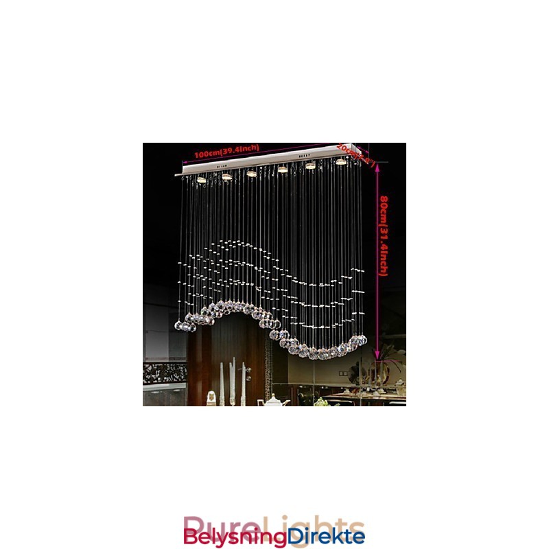 Pendellampe Med 6 Lys, Moderne Sølvfarget, Gjennomsiktig Krystallbølge I Taklamper