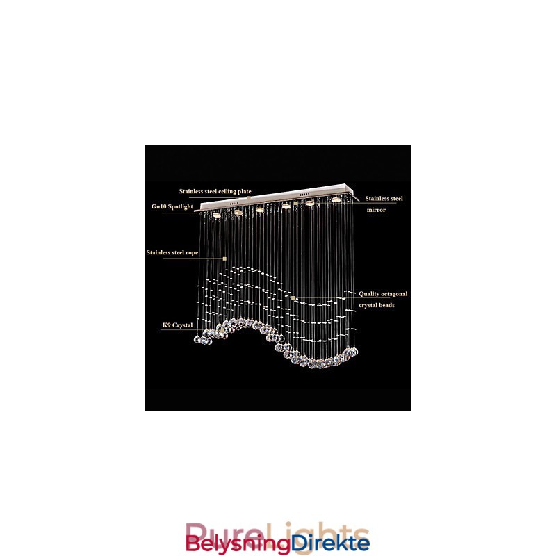 Pendellampe Med 6 Lys, Moderne Sølvfarget, Gjennomsiktig Krystallbølge I Taklamper