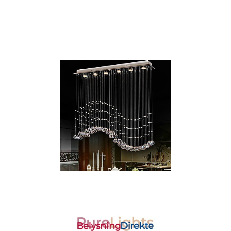 Pendellampe Med 6 Lys, Moderne Sølvfarget, Gjennomsiktig Krystallbølge I Taklamper