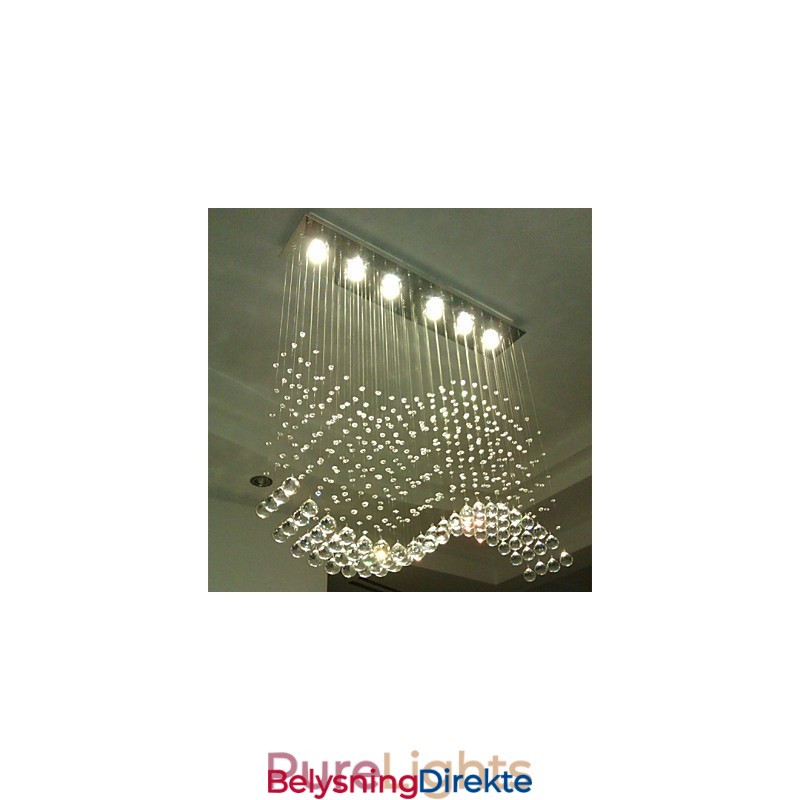 Pendellampe Med 6 Lys, Moderne Sølvfarget, Gjennomsiktig Krystallbølge I Taklamper