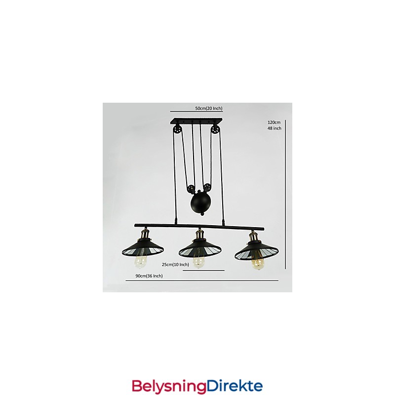 Vintage Pendellamper Med 3 Lys St64-Pærer Inkludert, Opp- Og Nedsystem