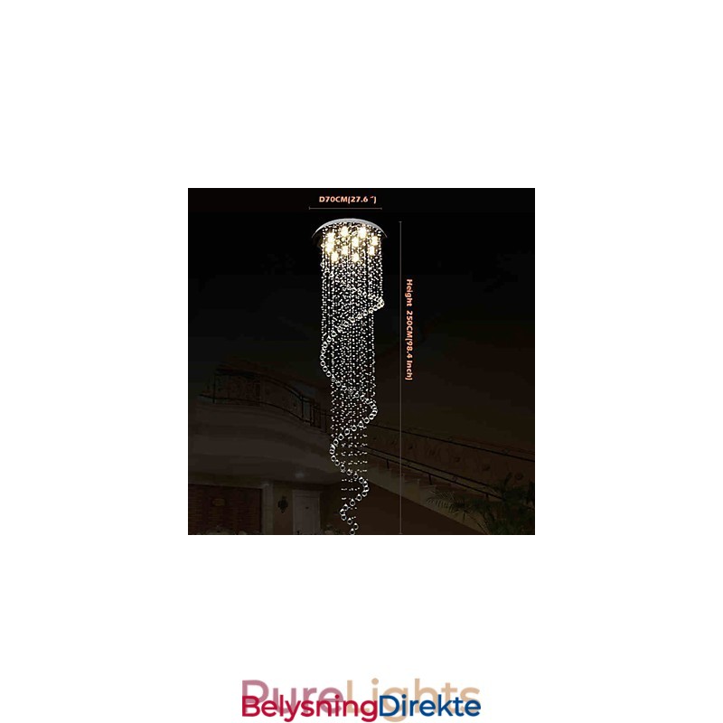 Moderne Krystall Pendellampe Lysekrone Belysning Lamper Armaturer Med Enkel Spiral D70Cm H250Cm