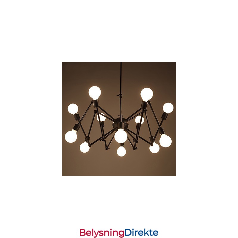 American Loft Black Lights Jern Edderkopplysekrone Med 12 Hoder