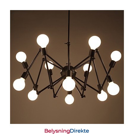 American Loft Black Lights Jern Edderkopplysekrone Med 12 Hoder