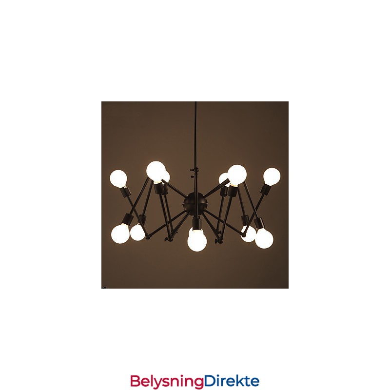 American Loft Black Lights Jern Edderkopplysekrone Med 12 Hoder