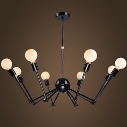 American Loft Black Lights Jern Edderkopplysekrone Med 12 Hoder