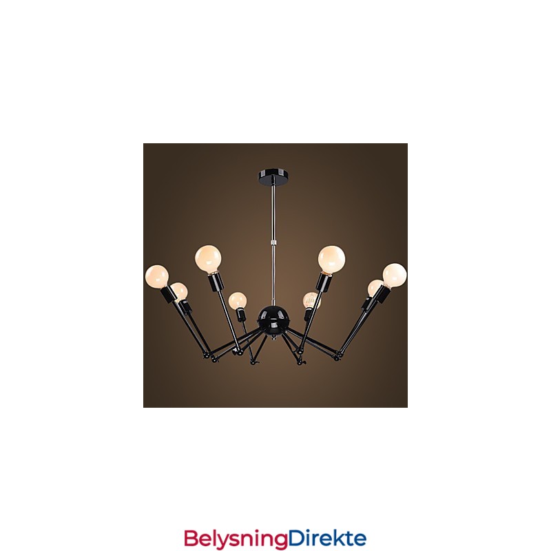 American Loft Black Lights Jern Edderkopplysekrone Med 12 Hoder