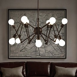 American Loft Black Lights Jern Edderkopplysekrone Med 12 Hoder