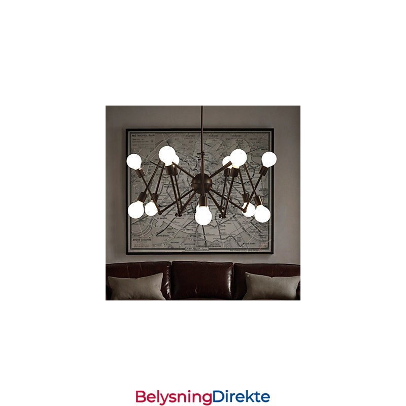 American Loft Black Lights Jern Edderkopplysekrone Med 12 Hoder