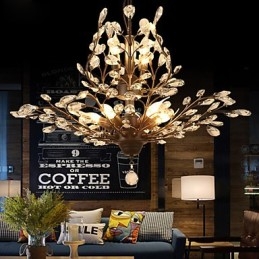 Vintage Krystall Innfelt Lampe Med 7 Lys, Metallmaling, Svart Eller Gull