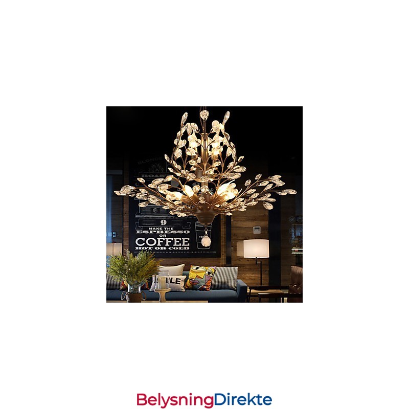 Vintage Krystall Innfelt Lampe Med 7 Lys, Metallmaling, Svart Eller Gull