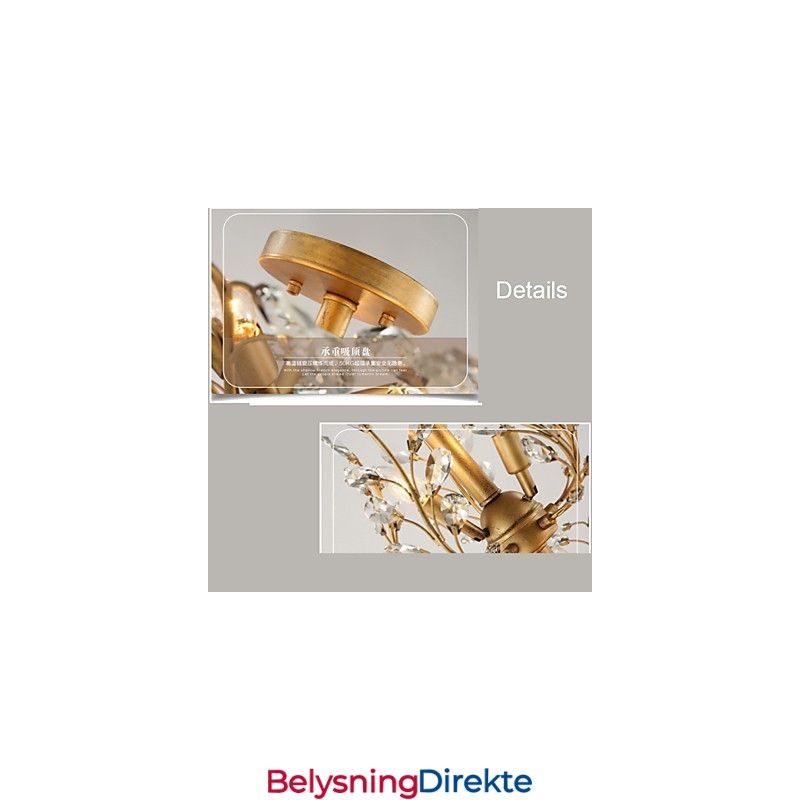 Vintage Krystall Innfelt Lampe Med 7 Lys, Metallmaling, Svart Eller Gull