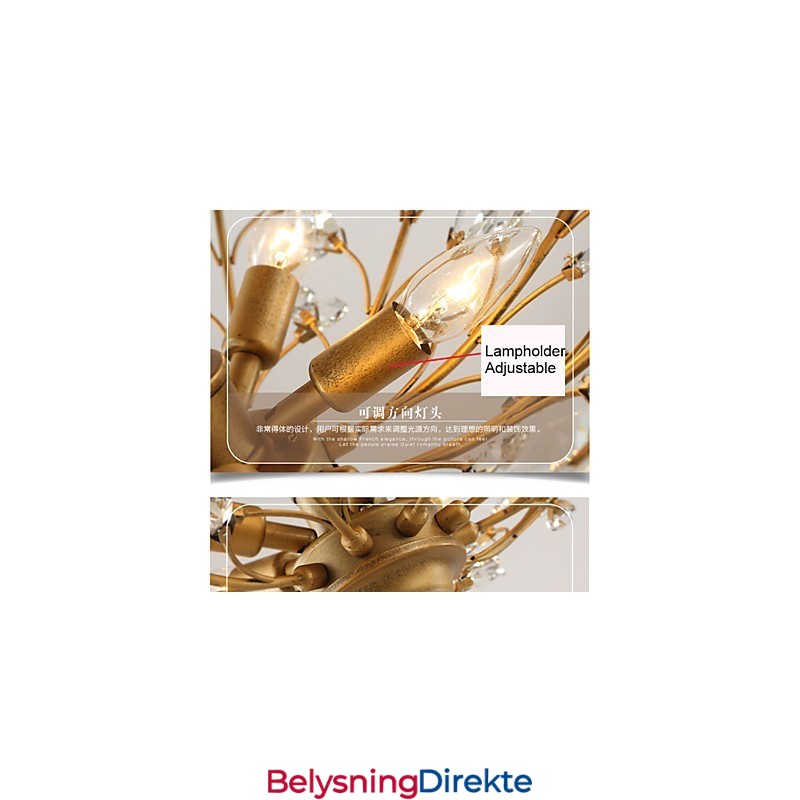 Vintage Krystall Innfelt Lampe Med 7 Lys, Metallmaling, Svart Eller Gull