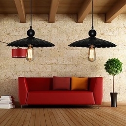 Medium Vintage Svart Paraply Metallanheng Med Én Lyspære