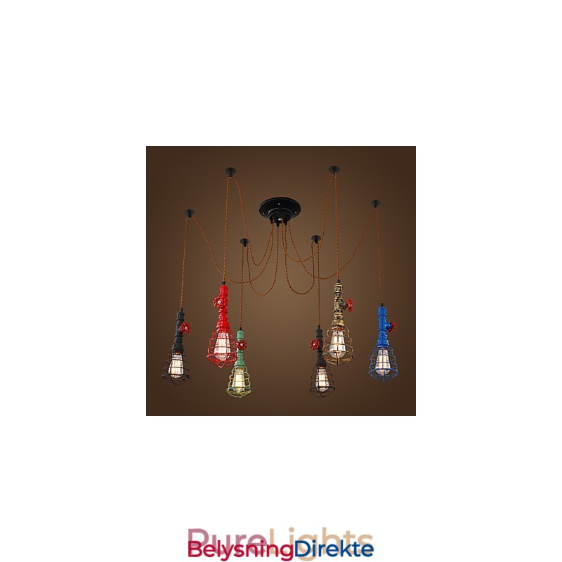 6 Lys Vintage Pendellampe Med Vannpipedesign