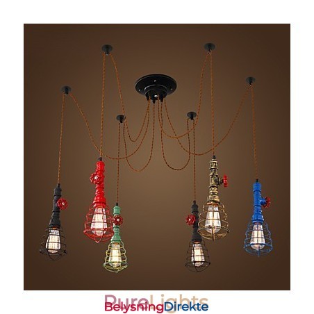 6 Lys Vintage Pendellampe Med Vannpipedesign
