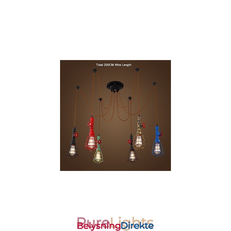 6 Lys Vintage Pendellampe Med Vannpipedesign