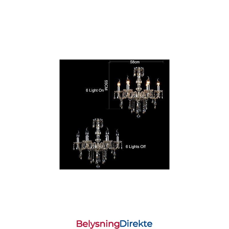 6 Lys Luksuriøs Krystalllysekrone Konjakkfarget K9 Krystalllysekrone