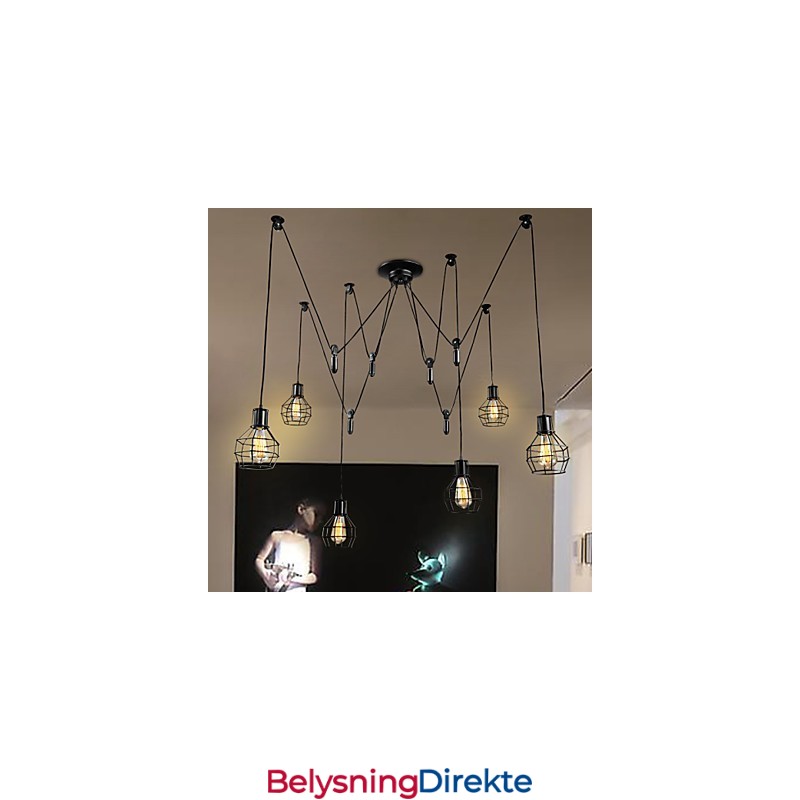 Metallpendellampe Med 6 Lys I Landlig Design