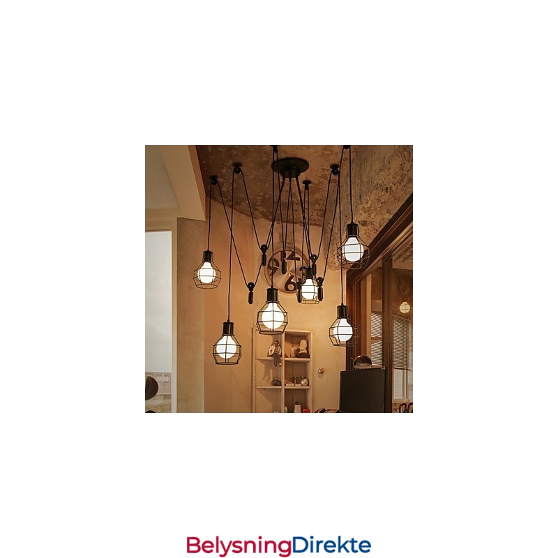 Metallpendellampe Med 6 Lys I Landlig Design