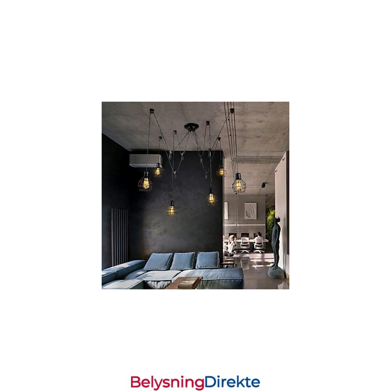 Metallpendellampe Med 6 Lys I Landlig Design