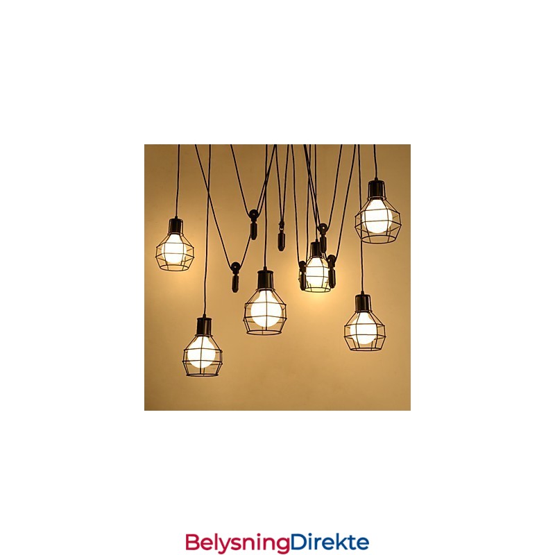 Metallpendellampe Med 6 Lys I Landlig Design