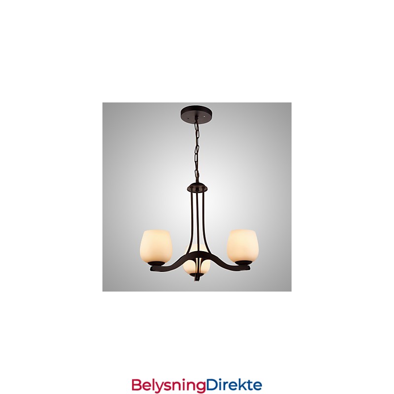 Jernmalinglysekrone Med Glassskjerm Klassisk Belysningslampe Med 3 Hoder