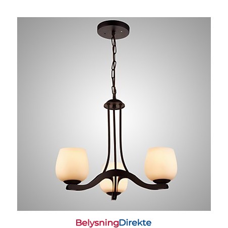 Jernmalinglysekrone Med Glassskjerm Klassisk Belysningslampe Med 3 Hoder
