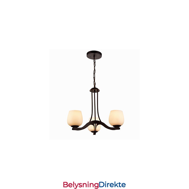 Jernmalinglysekrone Med Glassskjerm Klassisk Belysningslampe Med 3 Hoder