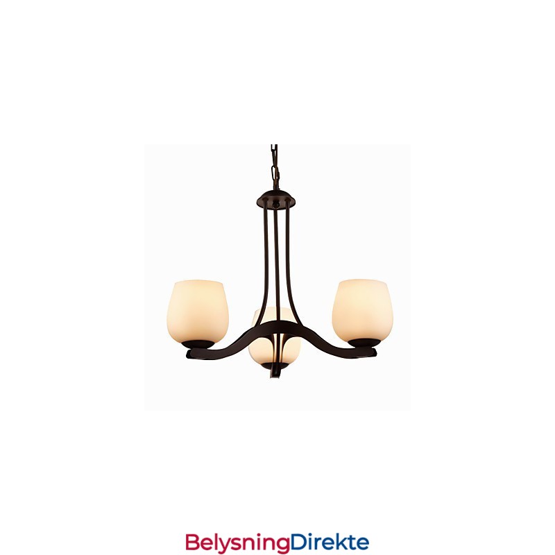 Jernmalinglysekrone Med Glassskjerm Klassisk Belysningslampe Med 3 Hoder