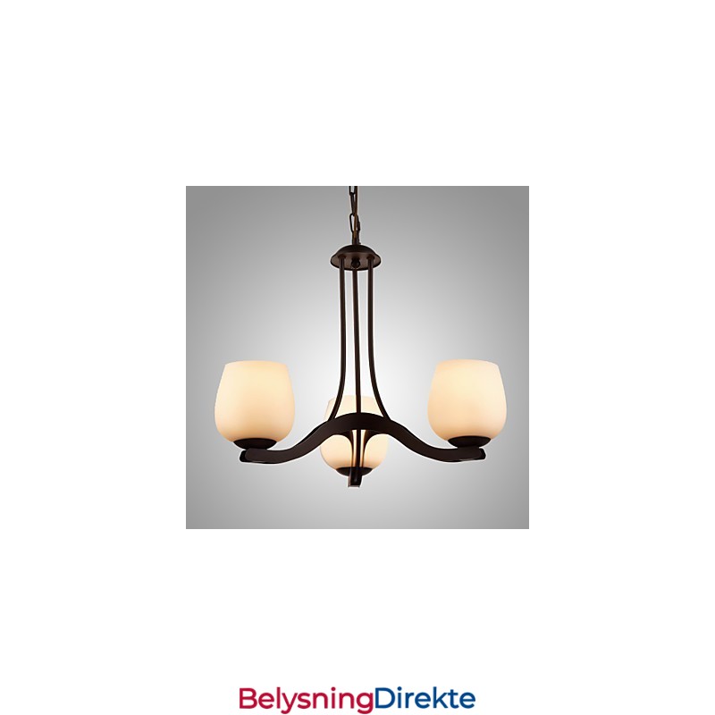 Jernmalinglysekrone Med Glassskjerm Klassisk Belysningslampe Med 3 Hoder