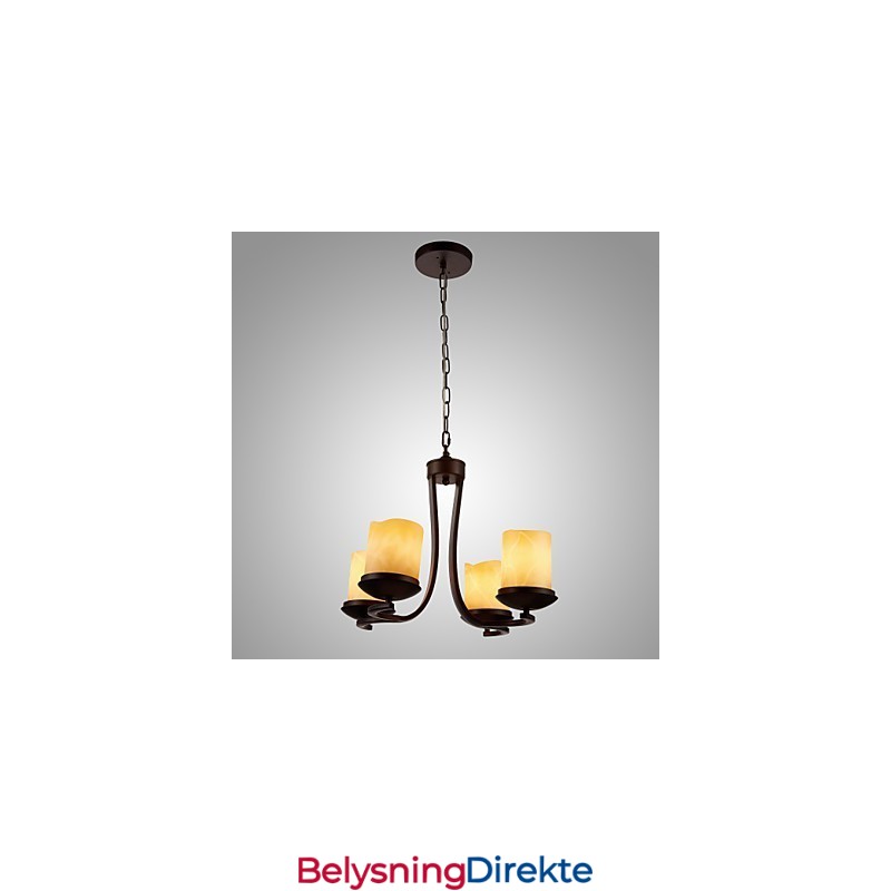 Jernmalinglysekrone Med Glassskjerm Klassisk Stearinlyslampe Med 4 Hoder