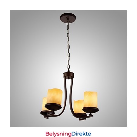 Jernmalinglysekrone Med Glassskjerm Klassisk Stearinlyslampe Med 4 Hoder