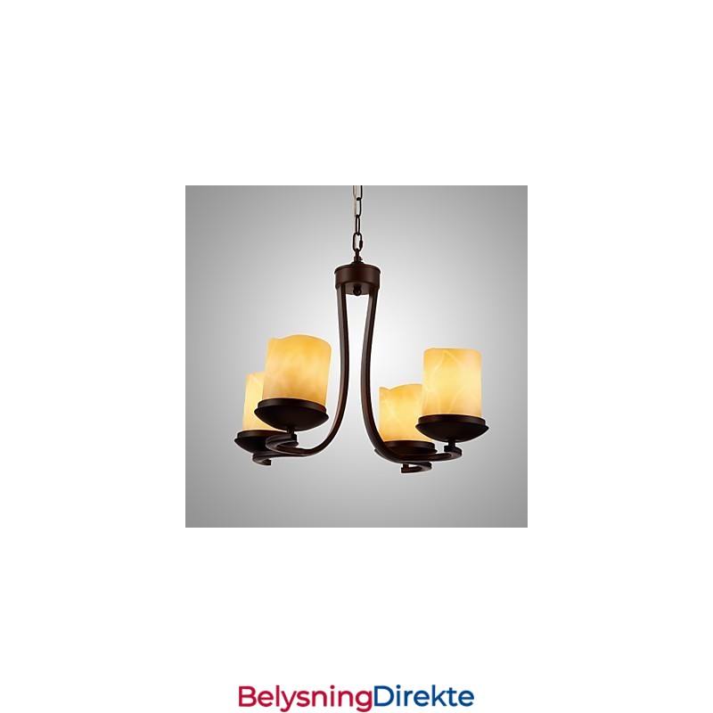 Jernmalinglysekrone Med Glassskjerm Klassisk Stearinlyslampe Med 4 Hoder