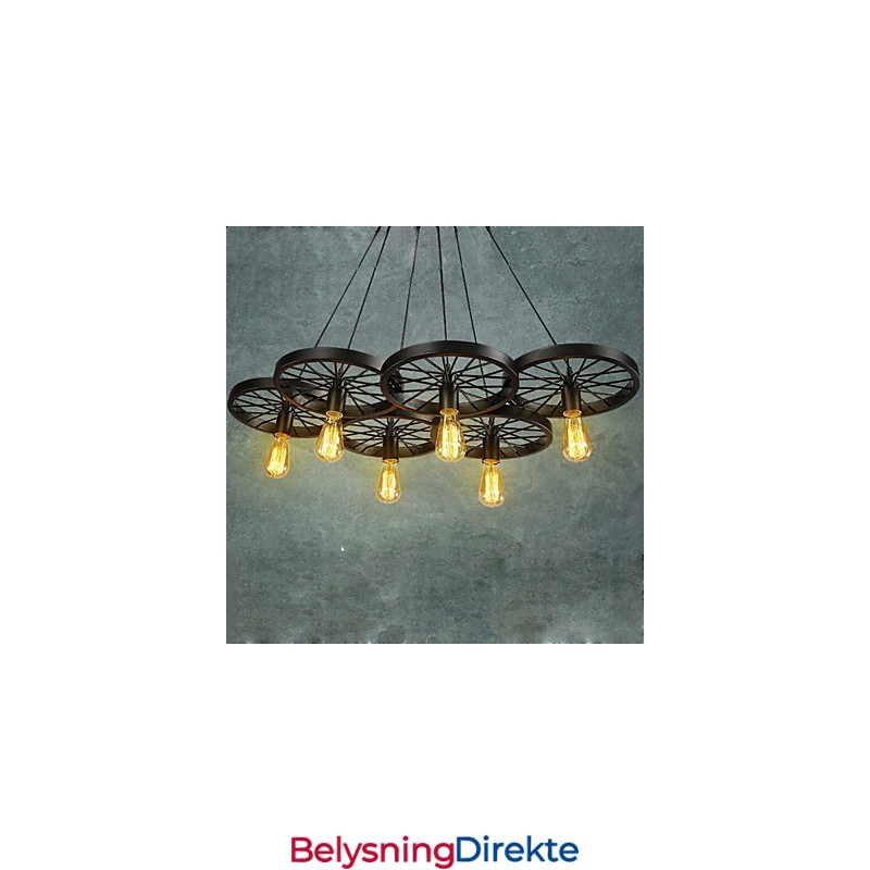 Loft Pendellampe Med Hjul, Lysekrone, Rustikk, Vintage, Retro, Landlig, Spisestue, Metall + Maling