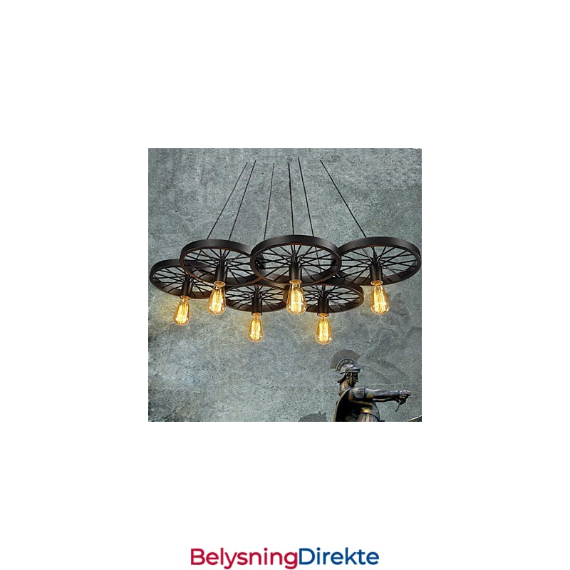 Loft Pendellampe Med Hjul, Lysekrone, Rustikk, Vintage, Retro, Landlig, Spisestue, Metall + Maling