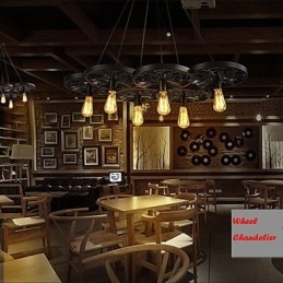 Loft Pendellampe Med Hjul, Lysekrone, Rustikk, Vintage, Retro, Landlig, Spisestue, Metall + Maling