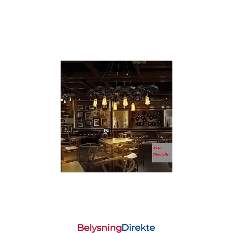 Loft Pendellampe Med Hjul, Lysekrone, Rustikk, Vintage, Retro, Landlig, Spisestue, Metall + Maling