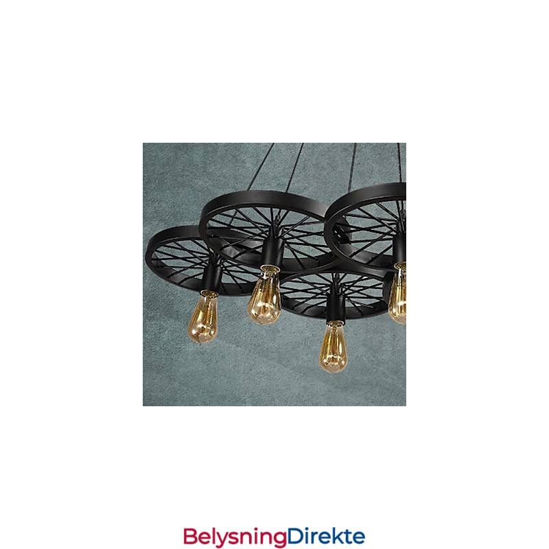 Loft Pendellampe Med Hjul, Lysekrone, Rustikk, Vintage, Retro, Landlig, Spisestue, Metall + Maling